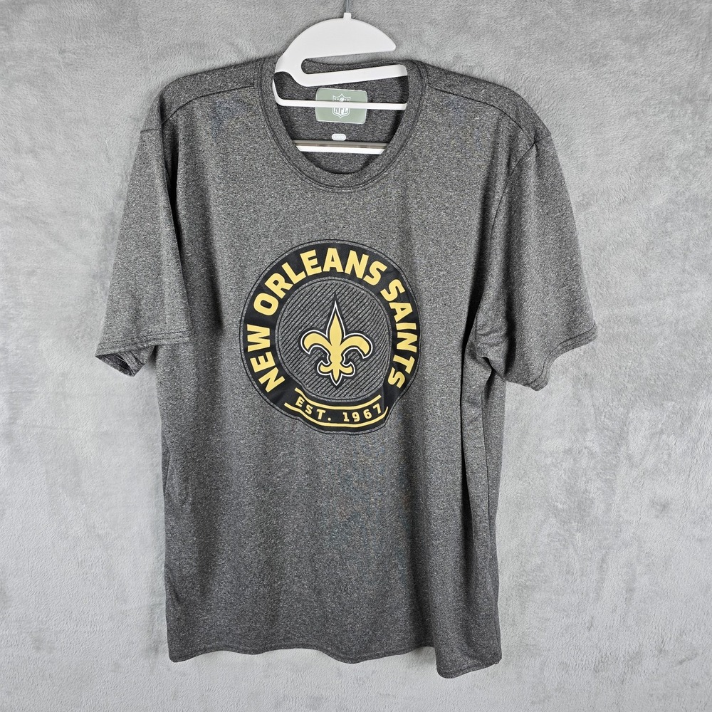 NFL New Orleans Saints Mens Large Gray‎ Heather Performance Graphic T-Shirt L